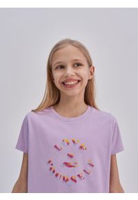 Big-Star - Koszulka dziewczęca z kolorowym nadrukiem fioletowa Felinka 500. Kolor: fioletowy. Materiał: jeans, bawełna, tkanina. Wzór: nadruk, kolorowy
