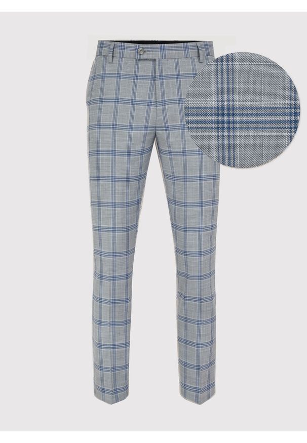 Pako Lorente - PAKO LORENTE – Szare spodnie garniturowe w niebiesko-białą kratę. Kolor: szary, niebieski, wielokolorowy, biały. Materiał: poliester, wiskoza, elastan