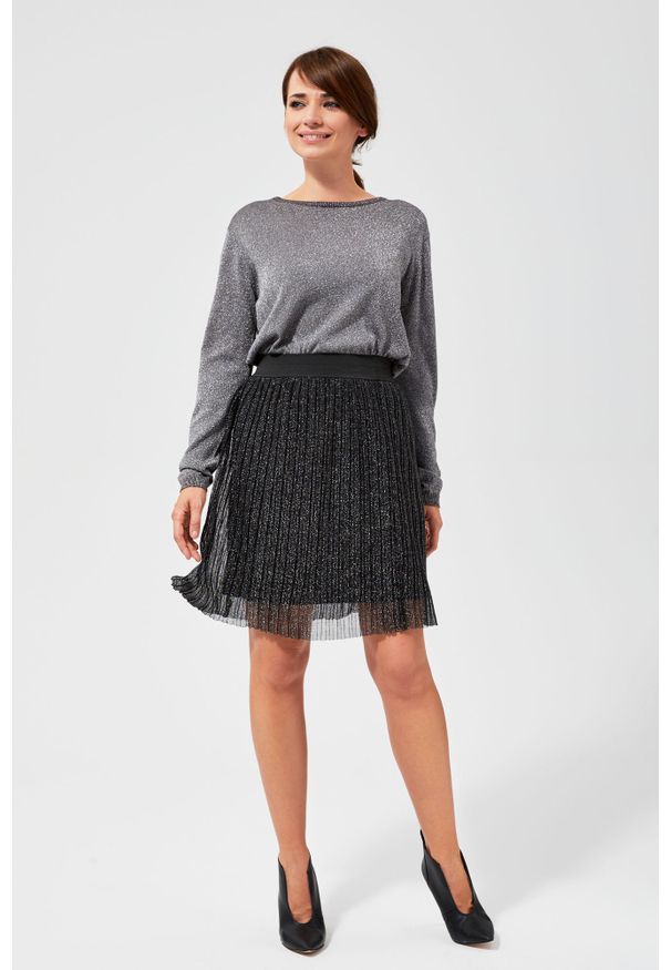 MOODO - Plisowana spódnica mini z metaliczną nitką. Materiał: tiul, poliamid, nylon. Wzór: gładki