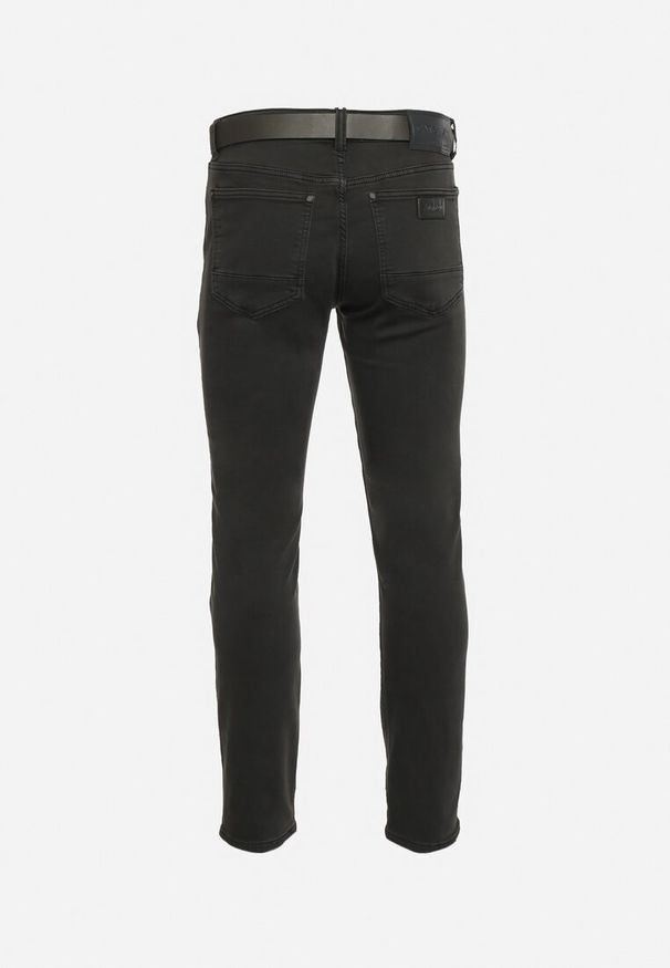 Born2be - Szare Klasyczne Jeansy Skinny ze Stylowym Paskiem i Klamrą Maroli. Kolor: szary. Styl: klasyczny, elegancki