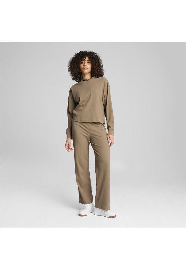 Puma - Damska bluza z kapturem ESS ELEVATED PUMA Oak Branch Beige. Typ kołnierza: kaptur. Kolor: beżowy
