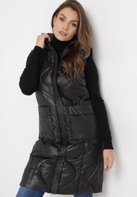 Born2be - Czarna Pikowana Kamizelka z Kapturem i Kieszeniami Kress. Typ kołnierza: kaptur. Kolor: czarny #3
