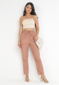 Born2be - Ciemnoróżowe Spodnie z Gumką w Pasie Krette. Kolor: różowy. Materiał: bawełna, tkanina