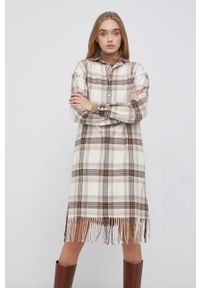 Polo Ralph Lauren - Sukienka bawełniana. Typ kołnierza: polo. Kolor: beżowy. Materiał: bawełna. Długość rękawa: długi rękaw #3