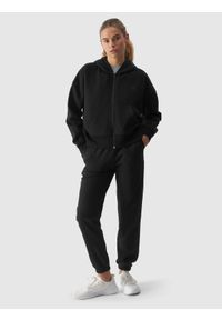 4f - 4F Bluza dresowa rozpinana z kapturem damska - czarna M. Okazja: na co dzień. Typ kołnierza: kaptur. Kolor: czarny. Materiał: dresówka. Wzór: gładki, ze splotem. Styl: casual, sportowy #2