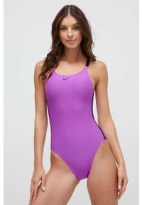 Nike jednoczęściowy strój kąpielowy Logo Tape kolor fioletowy miękka miseczka. Kolor: fioletowy. Materiał: skóra, materiał, włókno #3