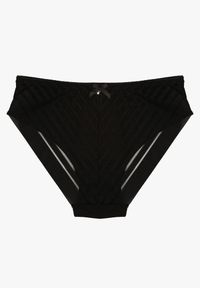 Renee - Czarne Majtki Typu Figi Ozdobione Paskami Ranmis. Kolor: czarny. Materiał: koronka, jeans. Wzór: aplikacja