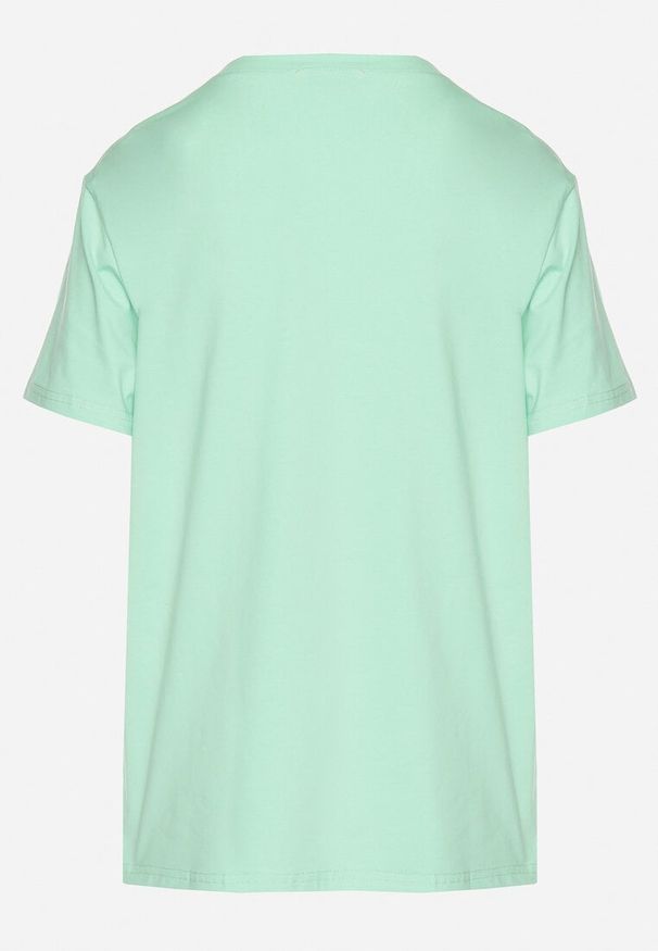 Born2be - Jasnozielony Bawełniany T-shirt z Trójkątnym Dekoltem Nelirna. Okazja: na co dzień. Kolor: zielony. Materiał: bawełna. Styl: casual