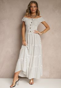 Renee - Biała Sukienka z Bawełną i Wiskozą w Kropki z Guzikami Lilavira. Kolor: biały. Materiał: bawełna, wiskoza. Wzór: kropki. Sezon: lato. Styl: klasyczny, elegancki #5