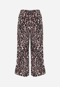Renee - Panterkowe Spodnie High Waist Wide Leg z Koronkowym Wiązaniem w Talii Leanta. Stan: podwyższony. Kolekcja: plus size. Materiał: koronka. Długość: krótkie #2