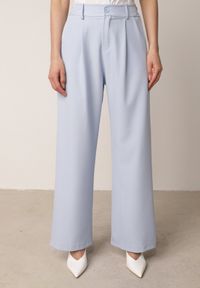 Born2be - Jasnoniebieski Garniturowy Komplet Marynarka na Krótki Rękaw i Szerokie Spodnie Amalilia. Kolor: niebieski. Materiał: szyfon #5