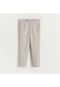 Reserved - Garniturowe spodnie w kratę - Beżowy. Kolor: beżowy. Materiał: tkanina, wiskoza #1