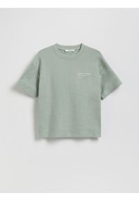 Reserved - T-shirt oversize - morski. Kolor: morski. Materiał: dzianina, bawełna