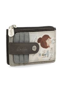 Etui na karty damskie Anekke, z efektownym nadrukiem i metalowym logo wyposażony w przegrodę na banknoty kieszeń na monety zamykaną na suwak oraz lic. Kolor: szary. Wzór: nadruk #1