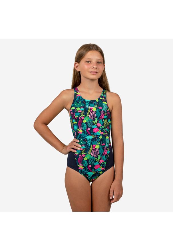 NABAIJI - Strój jednoczęściowy pływacki dla dzieci Nabaiji 500 Kamiye All Alg. Kolor: różowy, niebieski, wielokolorowy. Materiał: poliester, materiał. Wzór: kolorowy