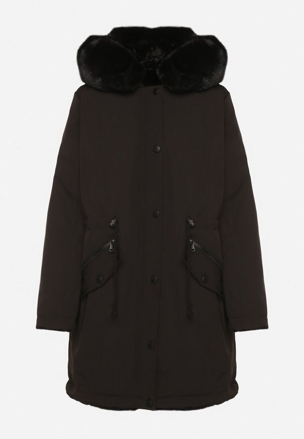 Born2be - Czarna Dwustronna Kurtka Parka Futerko z Kapturem Alorrise. Okazja: na co dzień. Typ kołnierza: kaptur. Kolor: czarny. Materiał: futro. Wzór: gładki. Styl: casual, elegancki