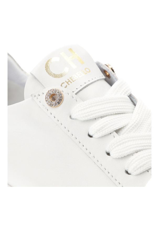 CheBello - Białe Sneakersy Chebello Wygodne Obuwie Damskie. Zapięcie: sznurówki. Kolor: biały. Materiał: skóra. Styl: sportowy, klasyczny, elegancki