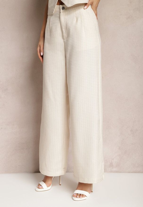 Renee - Beżowe Spodnie Szerokie Garniturowe High Waist Tamarixia. Stan: podwyższony. Kolor: beżowy. Materiał: tkanina. Sezon: lato