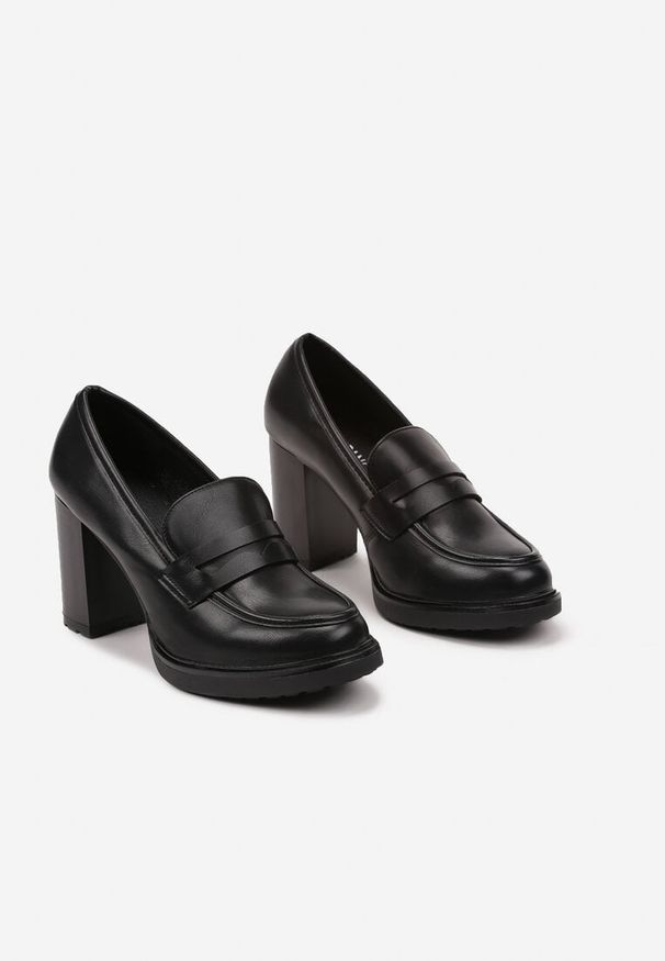 Born2be - Czarne Półbuty na Słupku z Migdałkowym Noskiem Armiala. Kolor: czarny. Materiał: jeans. Obcas: na słupku. Styl: klasyczny