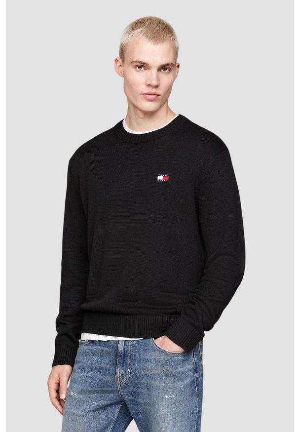 Tommy Jeans - TOMMY JEANS Czarny męski sweter. Kolor: czarny