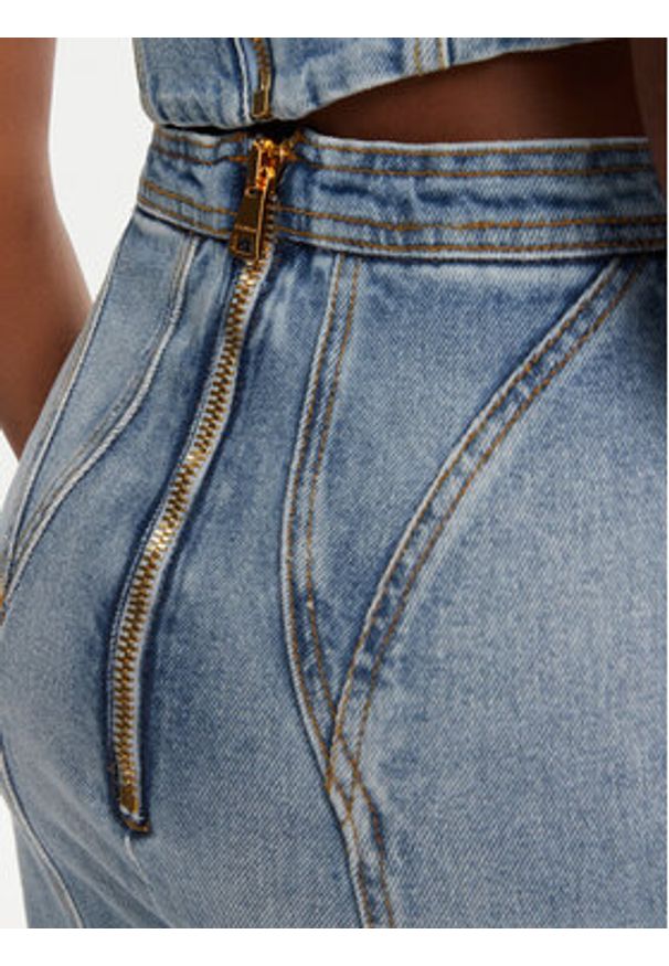 Balmain Spódnica jeansowa DF1LBA22DE53 Niebieski Slim Fit. Kolor: niebieski. Materiał: bawełna
