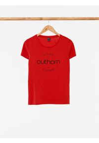 outhorn - T-shirt z nadrukiem damski - czerwony. Kolor: czerwony. Materiał: jersey, bawełna. Wzór: nadruk #3