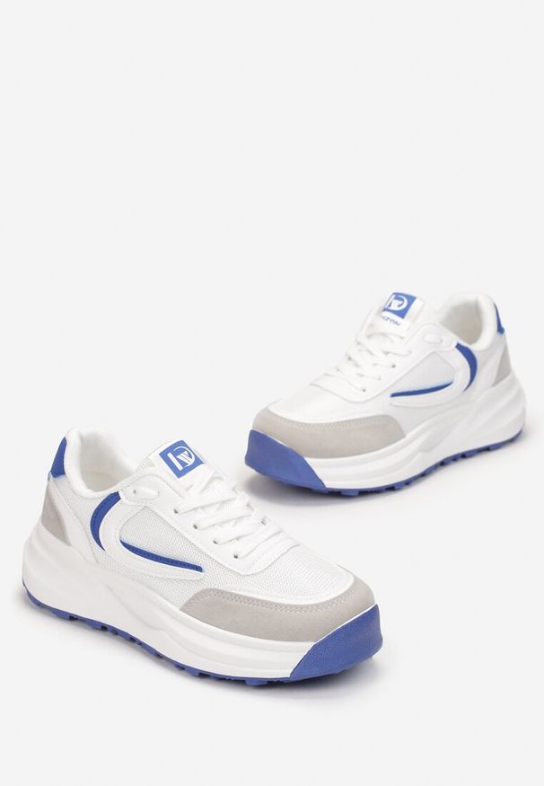 Born2be - Biało-Niebieskie Sneakersy Devane. Okazja: na co dzień. Nosek buta: okrągły. Zapięcie: sznurówki. Kolor: biały. Materiał: materiał