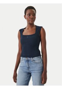 Tommy Jeans Top Smock Seersucker DW0DW22220 Granatowy Slim Fit. Kolor: niebieski. Materiał: syntetyk #1