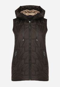 Born2be - Czarna Pikowana Kamizelka z Kapturem i Sznurkami Imvila. Okazja: na co dzień. Typ kołnierza: kaptur. Kolor: czarny. Materiał: jeans. Wzór: aplikacja. Styl: klasyczny, casual, elegancki #2