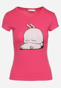 Born2be - Fuksjowy Bawełniany T-shirt z Ozdobnym Nadrukiem Ianestra. Kolor: różowy. Materiał: bawełna. Wzór: nadruk. Sezon: lato #6