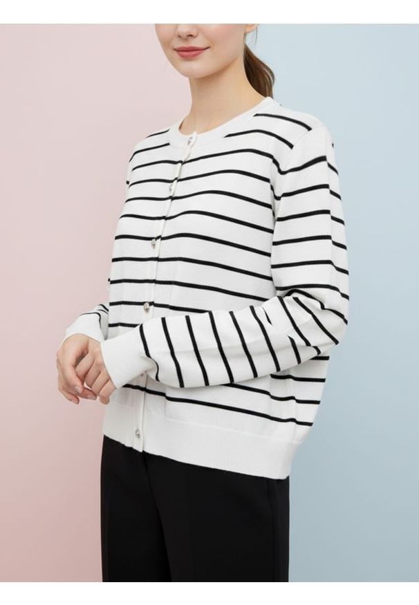 Sinsay - Kardigan z guzikami w paski - biały. Kolor: biały. Wzór: paski