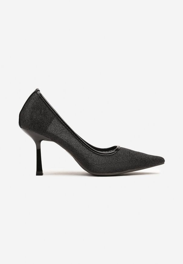 Renee - Czarne Brokatowe Szpilki ze Szpiczastym Noskiem Nelmarra. Okazja: na ślub cywilny, na wesele. Nosek buta: szpiczasty. Kolor: czarny. Materiał: jeans. Obcas: na szpilce. Styl: elegancki. Wysokość obcasa: średni