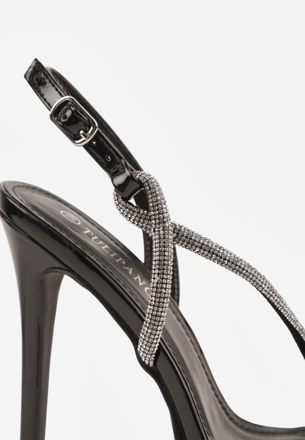 Born2be - Czarne Szpilki Sandały Ozdobione Cyrkoniami i Transparentnymi Paskami Vikialie. Zapięcie: pasek. Kolor: czarny. Wzór: aplikacja. Obcas: na szpilce. Styl: klasyczny, elegancki