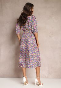 Renee - Niebiesko-Różowa Plisowana Sukienka Maxi z Gumką w Pasie i Paskiem Sangelo. Kolor: niebieski. Materiał: materiał. Styl: elegancki. Długość: maxi