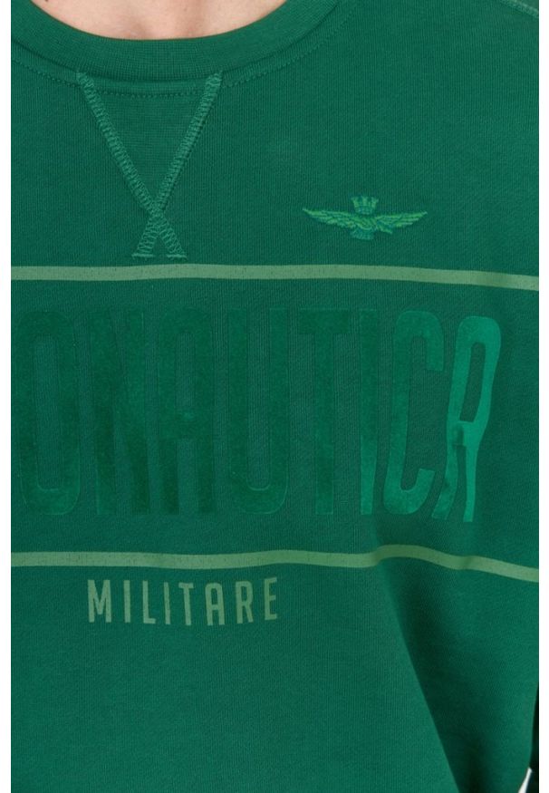 Aeronautica Militare - AERONAUTICA MILITARE Zielona bluza męska z aksamitnym logo. Kolor: zielony