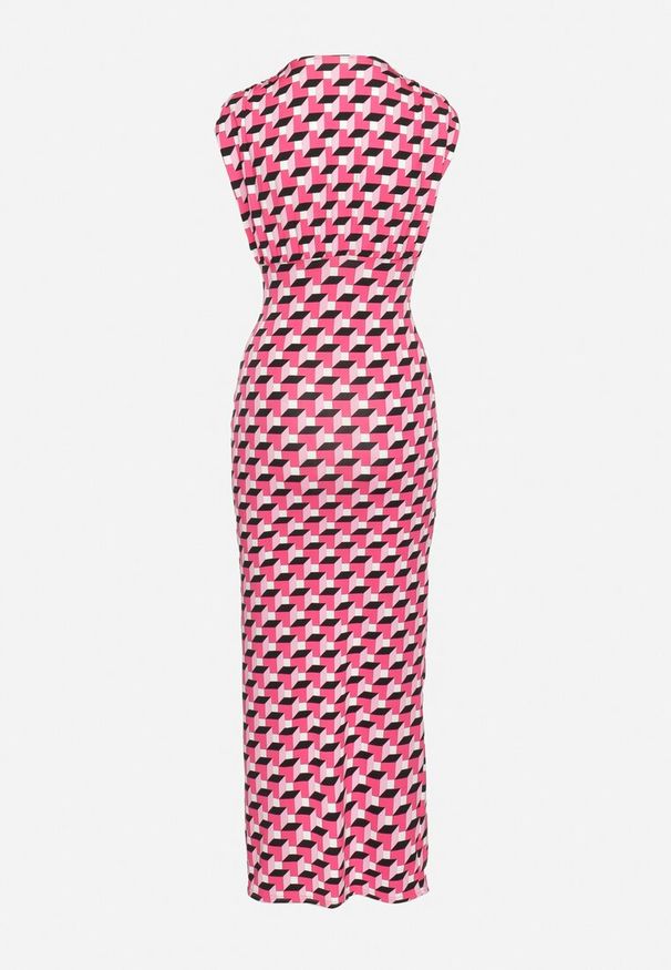 Born2be - Różowo-Czarna Dopasowana Sukienka z Marszczeniem Terysa. Kolor: różowy. Typ sukienki: kopertowe. Długość: maxi