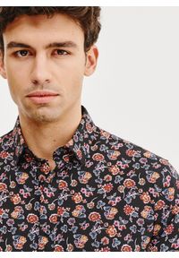 Pako Lorente - PAKO LORENTE – Czarna koszula męska w kwiaty. Kolor: czarny. Materiał: elastan, bawełna. Długość rękawa: długi rękaw. Długość: długie. Wzór: kwiaty #8