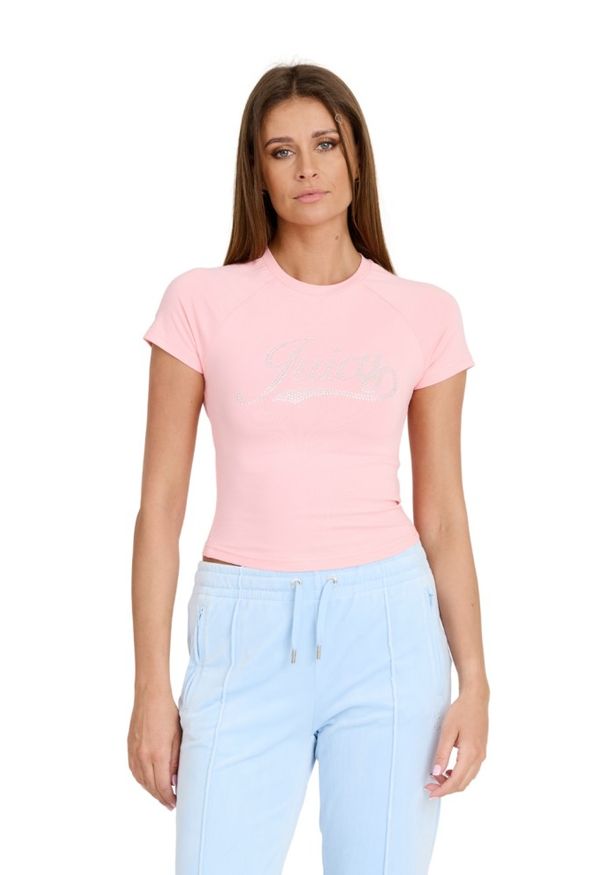 Juicy Couture - JUICY COUTURE Różowy damski t-shirt Retroshrunken Tee, Rozmiar S. Kolor: różowy