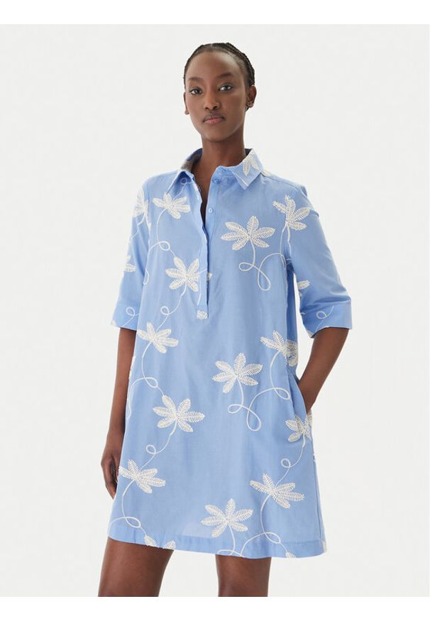 LOLA CASADEMUNT Sukienka koszulowa LS2616135 Niebieski Relaxed Fit. Kolor: niebieski. Materiał: bawełna. Typ sukienki: koszulowe