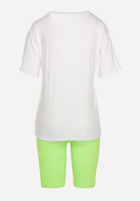 Born2be - Zielono-Biały Komplet z T-shirtem i Szortami Typu Kolarki Tiimavee. Kolor: zielony. Materiał: dzianina #6