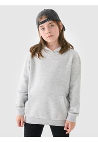 4f - 4F Bluza dresowa nierozpinana z kapturem dziewczęca - szara 122 (6-7 lat). Okazja: na co dzień. Typ kołnierza: kaptur. Kolor: szary. Materiał: dresówka. Wzór: gładki, ze splotem. Sezon: lato. Styl: sportowy, casual