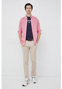 TOMMY HILFIGER - Tommy Hilfiger koszula bawełniana męska kolor czerwony slim z kołnierzykiem button-down. Typ kołnierza: button down. Kolor: czerwony. Materiał: bawełna. Wzór: aplikacja #4
