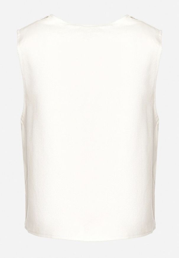 Born2be - Beżowa Bawełniana Kamizelka Haftowana w Kwiatowy Wzór z Koralikami Asteri. Okazja: na co dzień, do pracy. Kolor: beżowy. Materiał: bawełna. Wzór: kwiaty, haft. Sezon: wiosna, lato. Styl: klasyczny, casual, elegancki