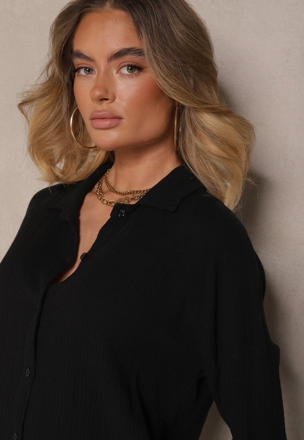 Renee - Czarny Muślinowy Komplet z Bawełny Spodnie i Koszula z Regulowanymi Rękawami Janalise. Kolor: czarny. Materiał: bawełna