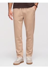 Ombre Clothing - Spodnie męskie dresowe z prostą nogawką z gładkiej dzianiny - beżowe V3 - Rozmiar: XL. Okazja: na co dzień. Kolor: beżowy. Materiał: dresówka, dzianina. Wzór: gładki. Styl: casual, wizytowy