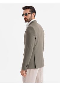 Ombre Clothing - Męska elegancka marynarka SLIM FIT z rayonem – oliwkowa V5 - Rozmiar: M. Kolor: oliwkowy. Materiał: tkanina, poliester, materiał. Wzór: ze splotem. Styl: elegancki #8