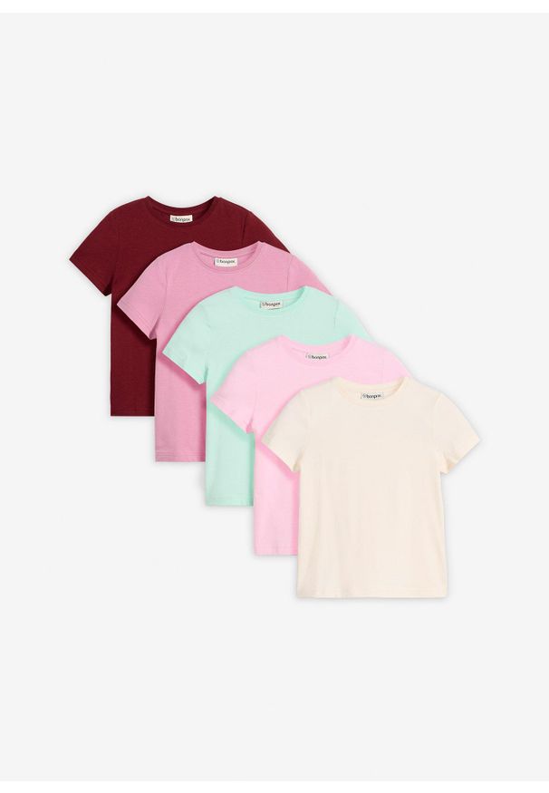 bonprix - T-shirt z elastycznej bawełny organicznej (5 szt.). Kolor: różowy. Materiał: bawełna. Długość rękawa: krótki rękaw. Długość: krótkie
