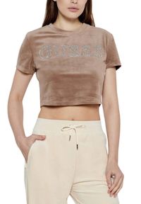 Guess - GUESS Brązowy damski top Couture Tee. Kolor: brązowy #4