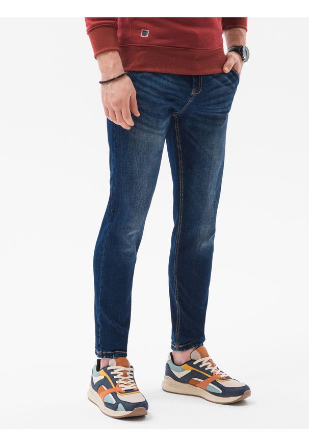 Ombre Clothing - Spodnie męskie jeansowe SLIM FIT - niebieskie V2 P1077 - XL. Kolor: niebieski. Materiał: jeans. Styl: klasyczny