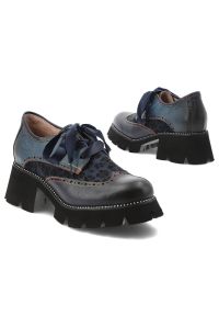 Granatowe Półbuty Laura Vita Stylowe Buty Damskie Premium. Kolor: niebieski. Materiał: skóra. Szerokość cholewki: normalna. Wzór: aplikacja, motyw zwierzęcy. Styl: elegancki #4